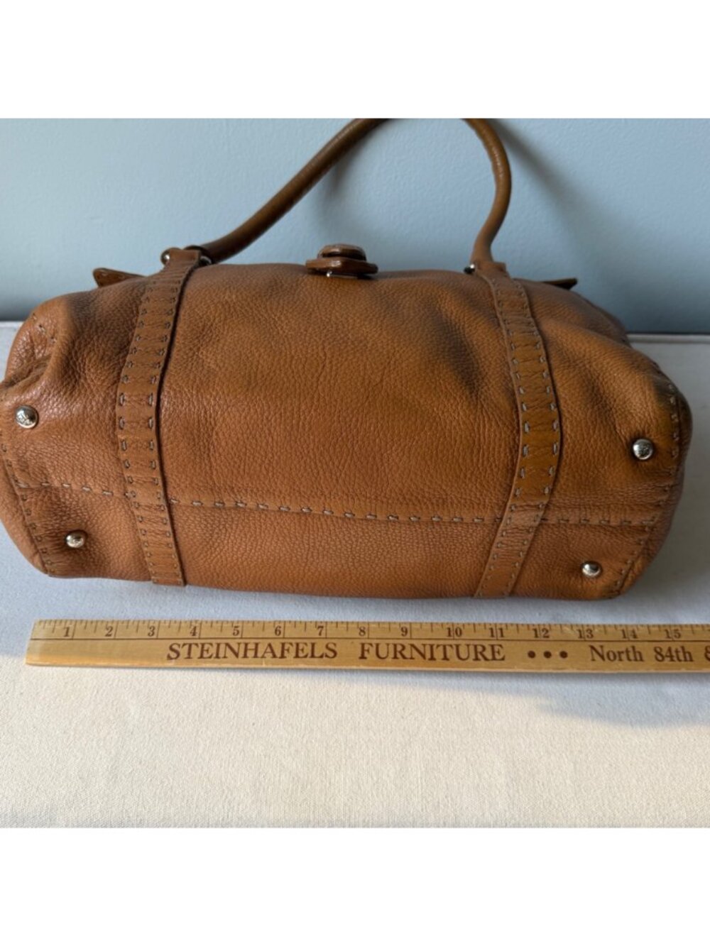 Fendi Selleria Italy Women's Satchel Bag Brown Leather Sterling Silver Plate 8BR - Picture 5 of 16
